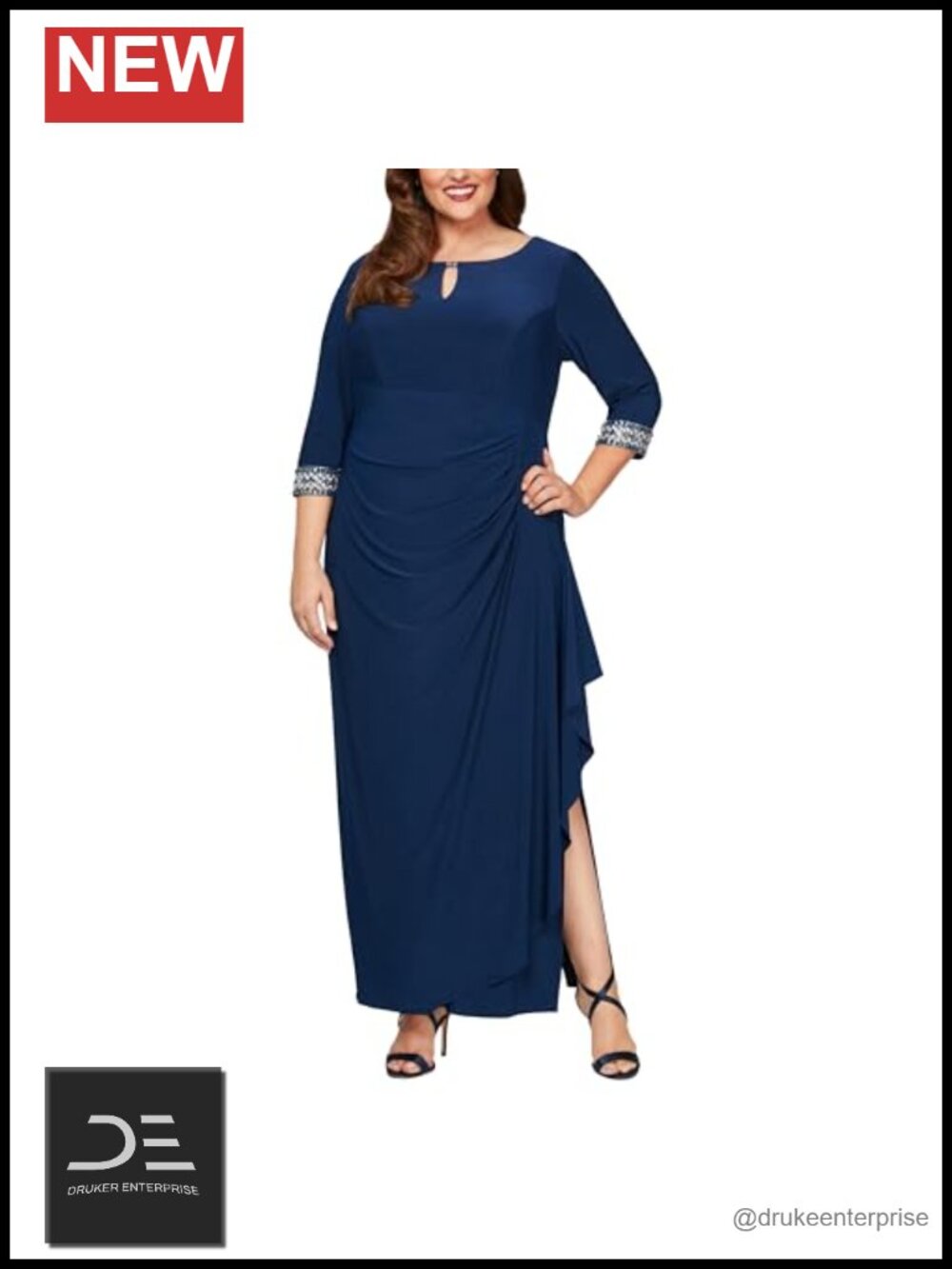 Alex Evenings A-Line Long Formal Dress Keyhole Embellished Ruffle